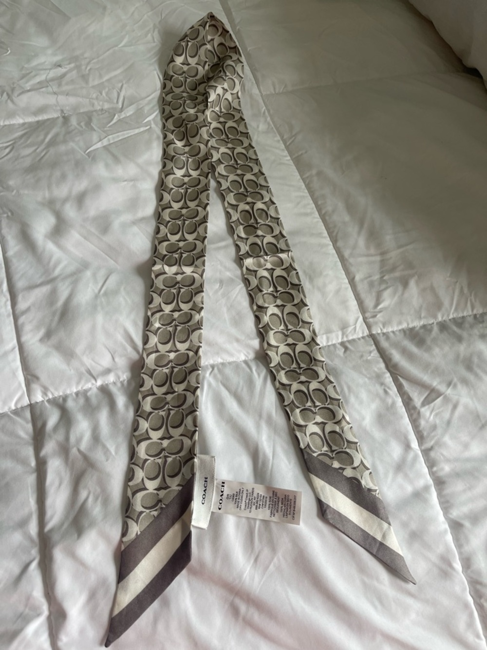 Coach Beige & Taupe Signature Silk Twilly Scarf
